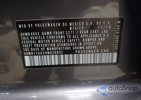 2017 Volkswagen Golf Alltrack Tsi S/Tsi Se/Tsi Sel from USA, damaged, VIN 3VWH17AU2HM520832